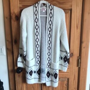 Kamana southwestern Aztec western White Cardigan sweater long Small medium